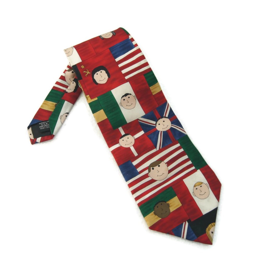 Vintage Save the Children Collection Necktie With Flags and Kids Designed by Tom - Picture 1 of 5